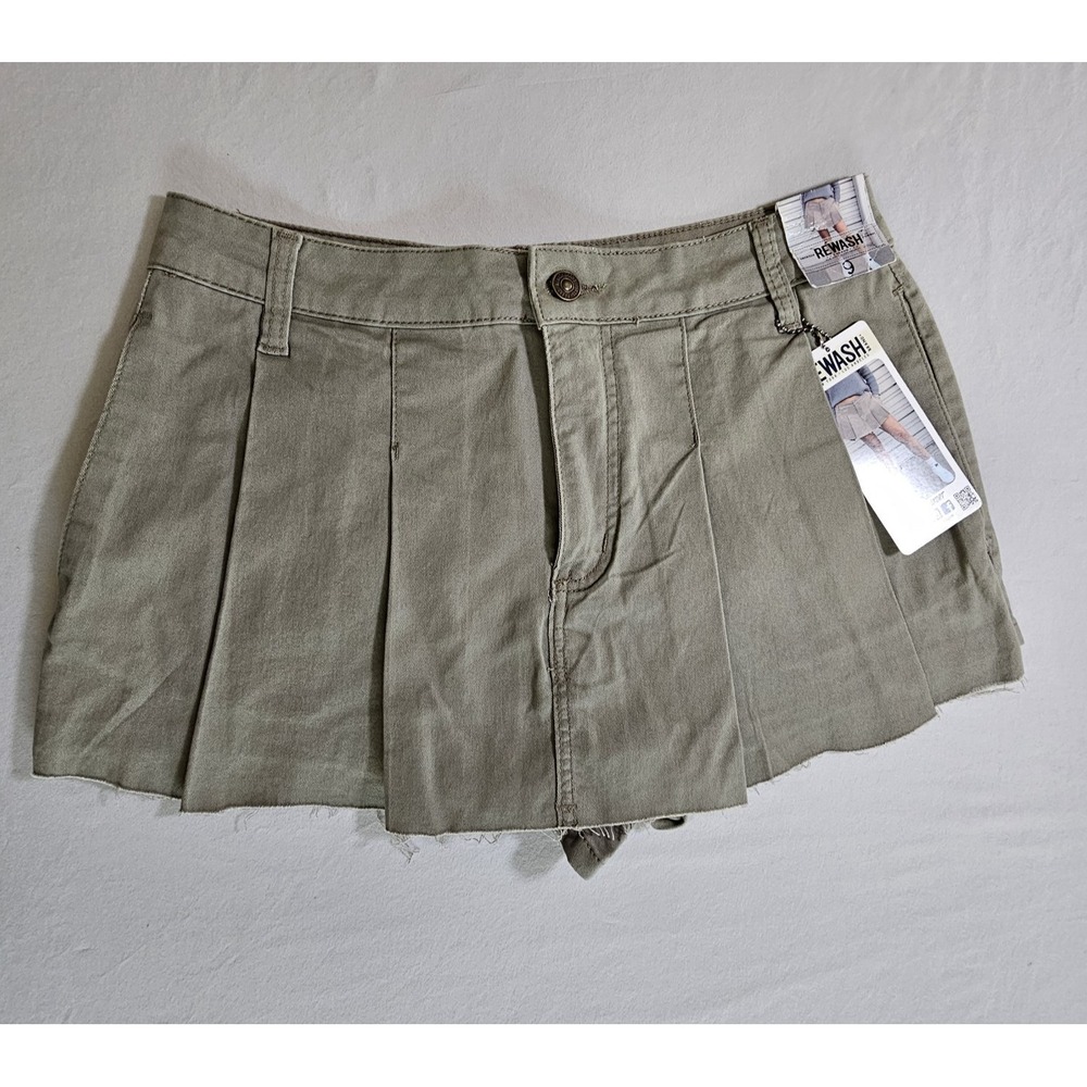 REWASH Pleated Skort Juniors Size 9 Khaki Low Rise Raw Hem